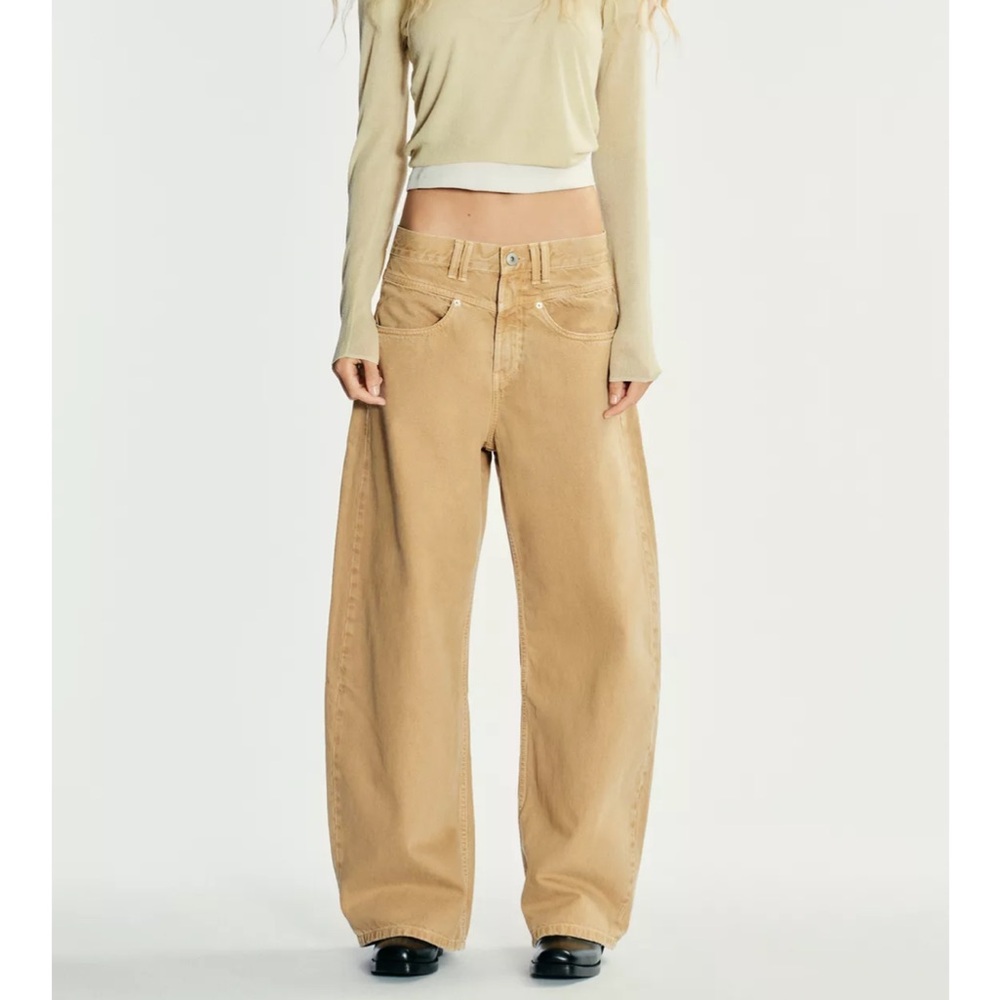 Zara Women's Wide Leg Tan Jeans